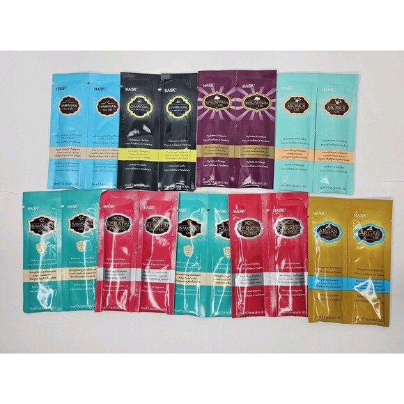 HASK 9 Pc NEW Assorted Hair Shampoo & Conditioner Samples 10ml - Picture 1 of 6